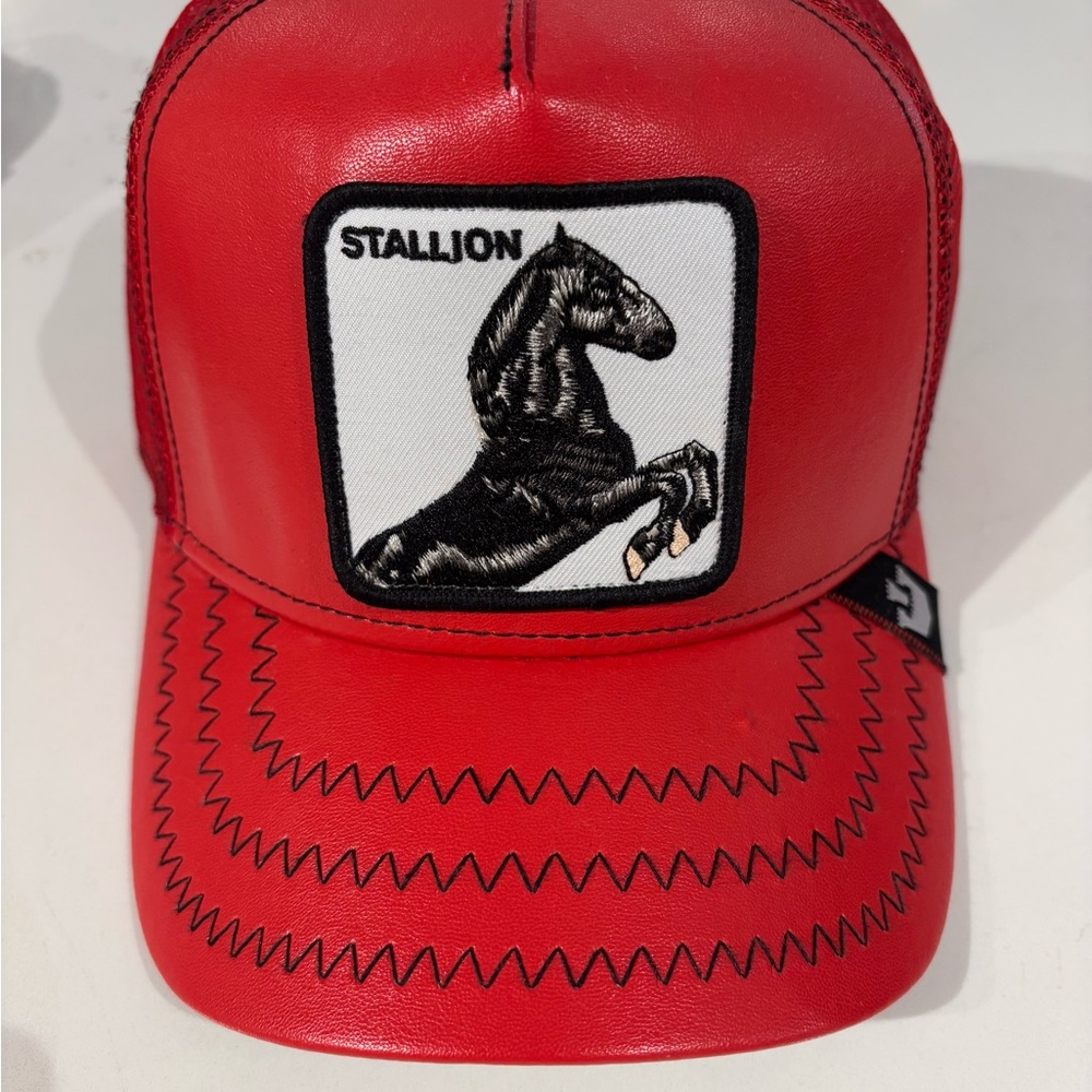 Goorin Bros Red Leather Stallion Trucker Hat